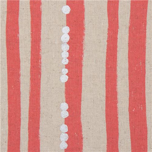 Tela lona color natural coral rayas lunares plateado metálico de echino Stripe Tela
