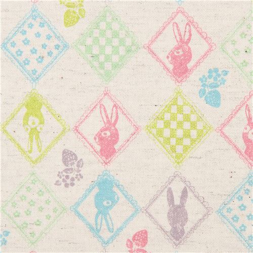 natural color with cute rabbit diamond shape pattern Canvas fabric from Japan Fabric