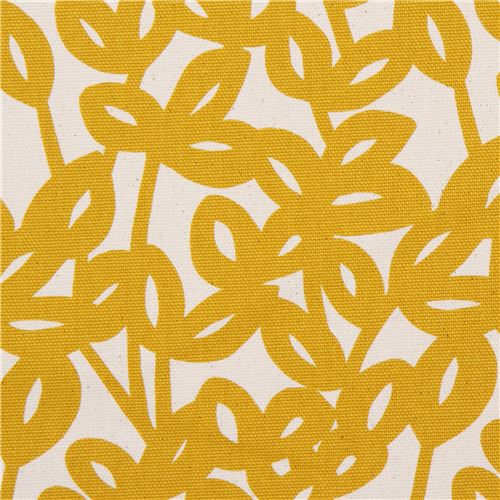 Tissu laminé au coloris naturel avec des feuilles jaunes moutarde Tissu