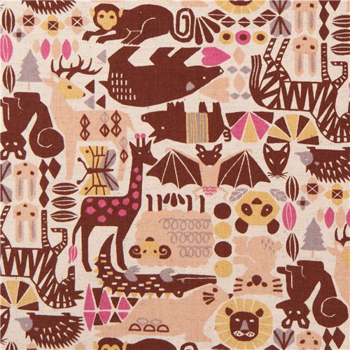 Tela lona color natural animal geométrico diseño angular de Japón Tela