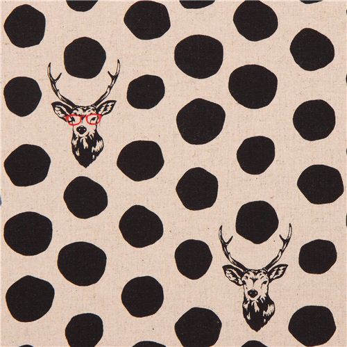 Tela lona color natural de echino samber con ciervo y lunares de Jap�n Tela