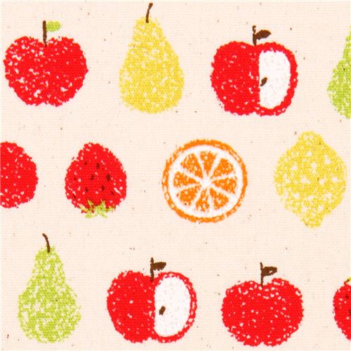 Tissu en popeline Cosmo coloris naturel, fruit, pomme, poire Tissu