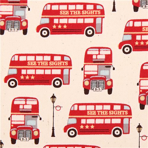 naturfarbener Reise London Bus Oxford Stoff Kokka Stoff