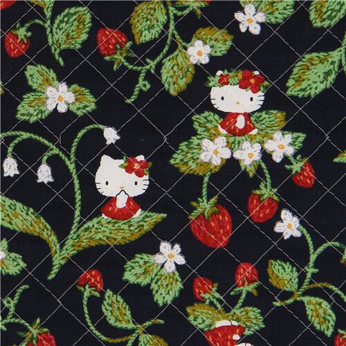 navy blue Hello Kitty strawberry garden quilting fabric with batting Fabric