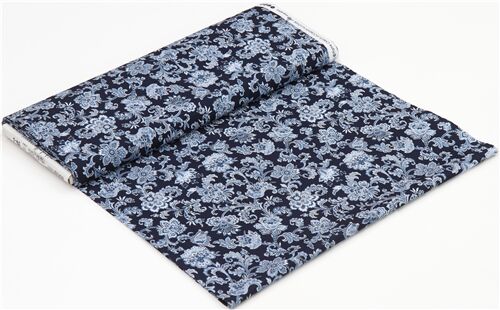 Fat Quarter (50 x 56 cm) - Tela azul marino con flores estilo bordado jacobino de Michael Miller 3