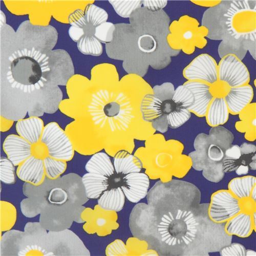Remnant (29 x 120 cm) - navy blue Japanese flower nylon oxford fabric