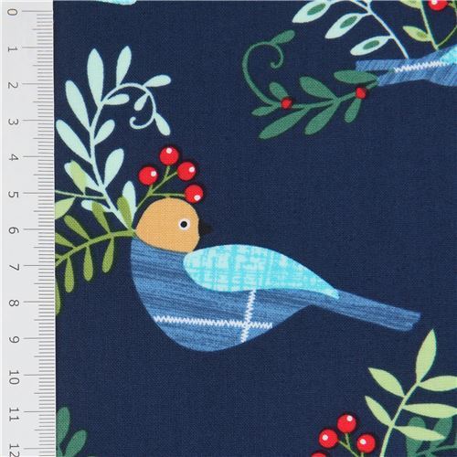 Chutes de tissu de (48 x 112 cm) - Tissu Michael Miller bleu marine avec des oiseaux 2