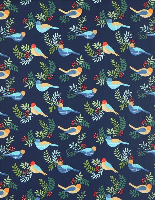 Chutes de tissu de (48 x 112 cm) - Tissu Michael Miller bleu marine avec des oiseaux 3
