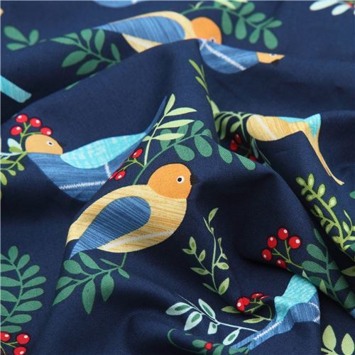 Chutes de tissu de (48 x 112 cm) - Tissu Michael Miller bleu marine avec des oiseaux 4