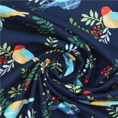 Chutes de tissu de (48 x 112 cm) - Tissu Michael Miller bleu marine avec des oiseaux 5