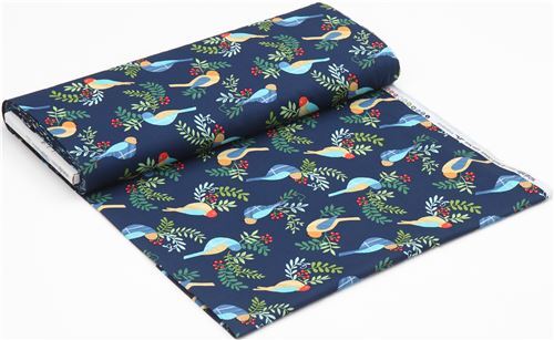 Chutes de tissu de (48 x 112 cm) - Tissu Michael Miller bleu marine avec des oiseaux 6