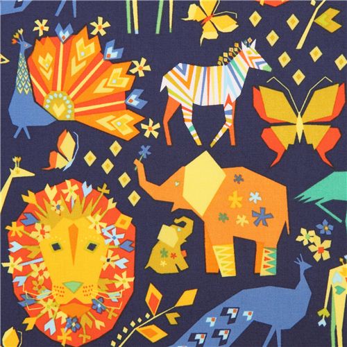 navy blue Pride Origami animal fabric Michael Miller Origami Oasis Fabric