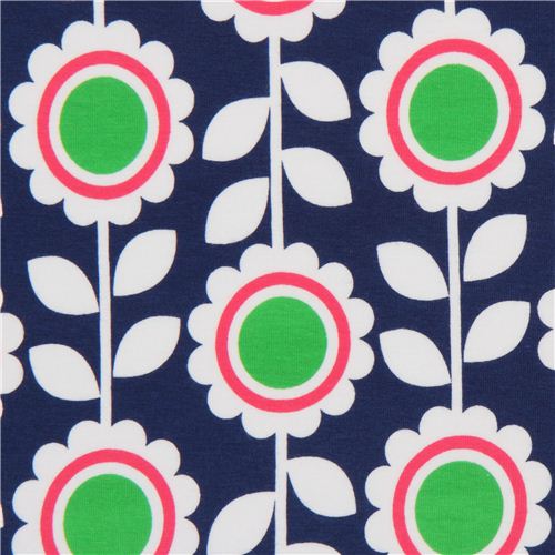 marineblauer Robert Kaufman Jersey Stoff mit Blumen Laguna Stoff
