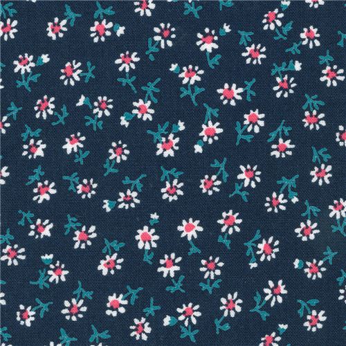 Tissu marine Robert Kaufman, mini fleurs blanches, Sevenberry Petite Classiques Tissu