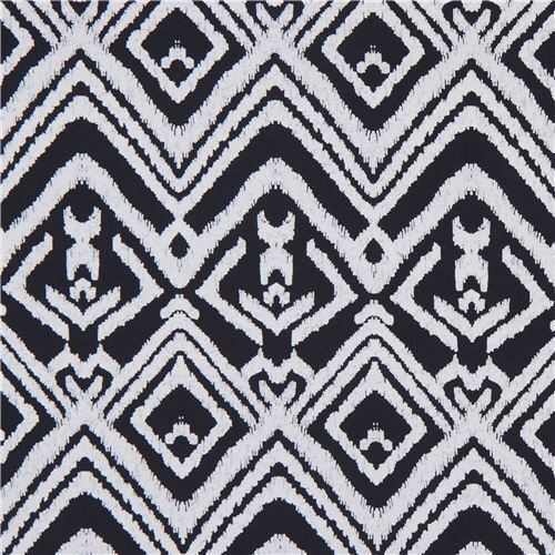 navy blue and beige zig zag pattern fabric by Trans-Pacific Textiles Fabric