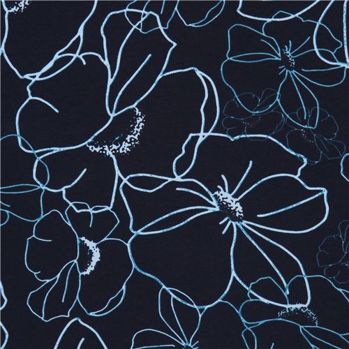 navy blue big flower knit fabric by Stof Fabrics Fabric