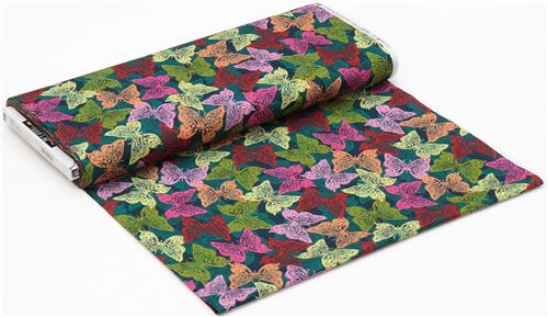 Fat Quarter (50 x 54 cm) - navy blue fabric colorful butterfly insect Ink & Arrow 3