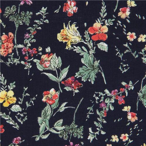 marineblauer Stoff mit bunten Blumen aus Japan Stoff