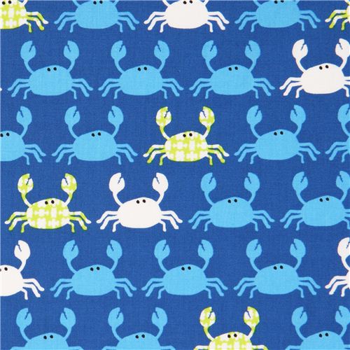 tessuto blu con granchi Robert Kaufman dagli USA Tessuto