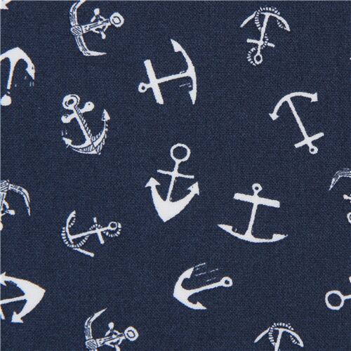 Hooked on a Feeling Small White Navy Anchors Fabric