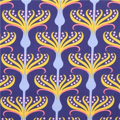 Tissu Helen's Garden par Michael Miller marine,  fleurs  Tissu