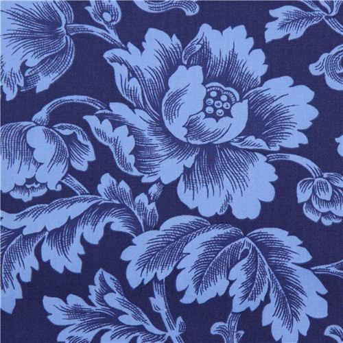 Tessuto floareale a fiori blu navy di Timeless Treasures Tessuto