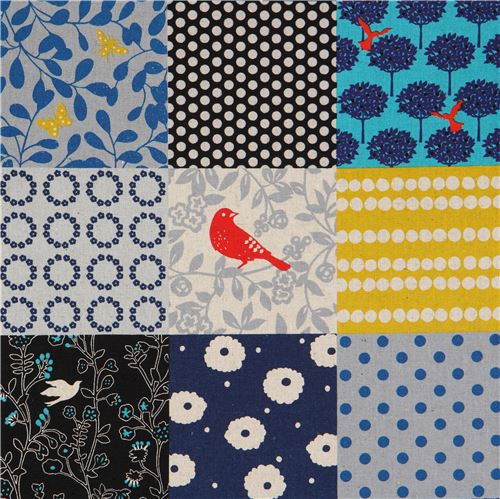 navy blue grey echino canvas fabric with square pattern Story Fabric