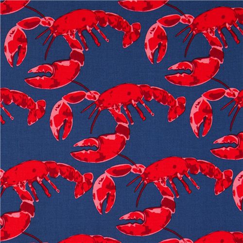 navy blue maritime fabric with lobsters de Michael Miller  1