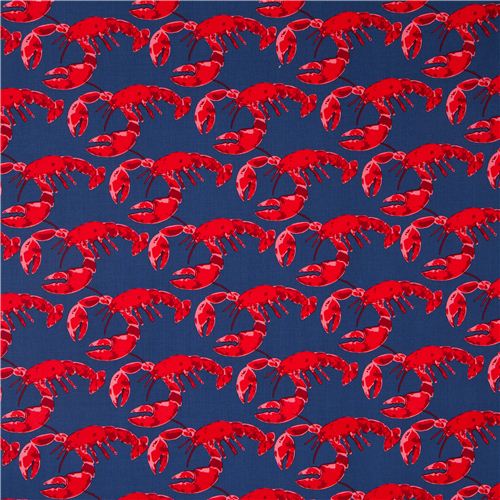 navy blue maritime fabric with lobsters de Michael Miller  2