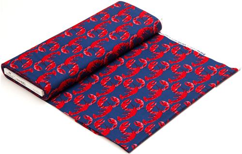 navy blue maritime fabric with lobsters de Michael Miller  3