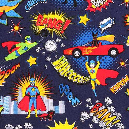 navy blue superhero fabric for boys Timeless Treasures Fabric