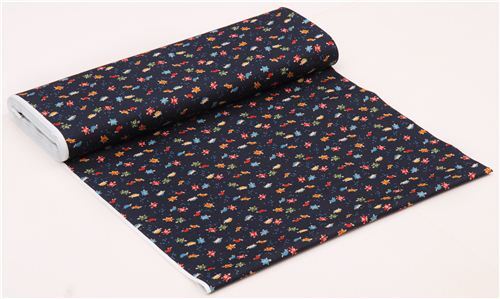 Chutes de tissu de 28 cm - Tissu structur� en coton bleu marine avec des tortues Kyoto 3