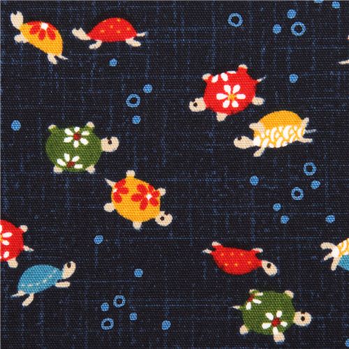 dunkelblauer Schildkröte Kyoto Japan Baumwollstoff strukturiert Stoff