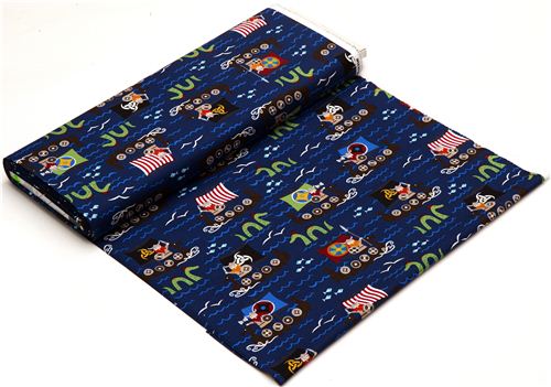 navy blue viking organic fabric with boat sea monster USA 3