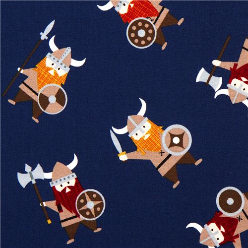 navy blue viking organic fabric with many vikings USA 1