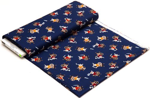 navy blue viking organic fabric with many vikings USA 3