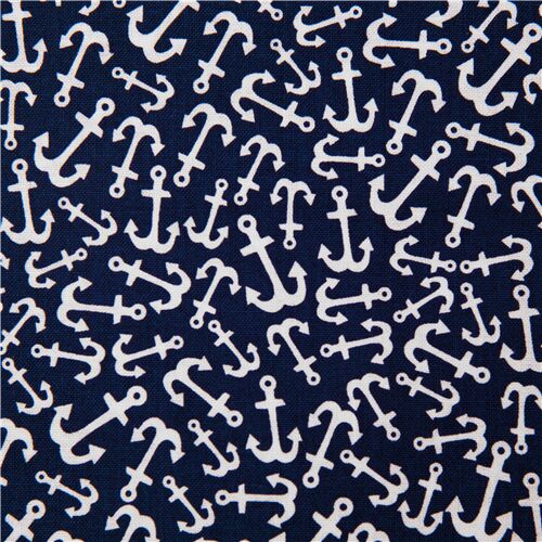 Navy Clean Tossed White Anchors Fabric