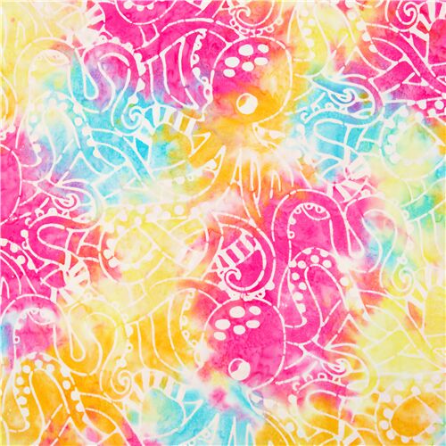 Tela algodn estilo batik sarong pulpos arcoris rosa amarillo algodn desteido Tela