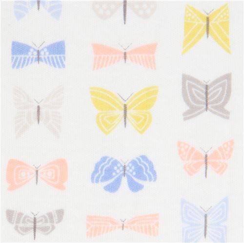 Tela orgnica de punto blanco roto con insectos mariposas Field Day Tela
