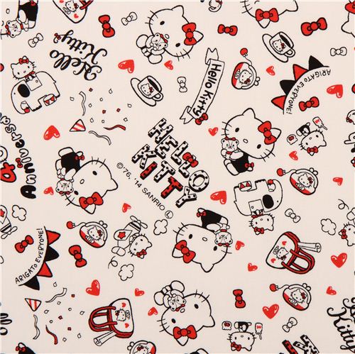 Tissu Oxford cru avec Hello Kitty, lphants, coeurs, fte, par Sanrio Japon