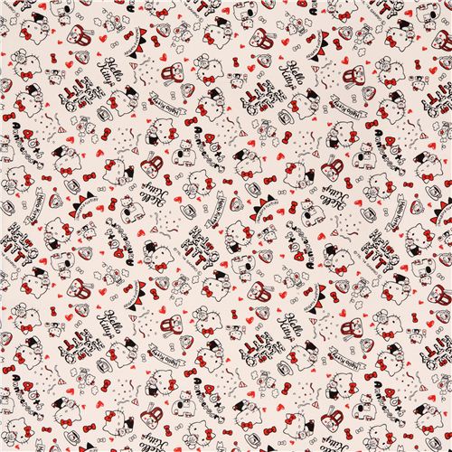 Tissu Oxford cru avec Hello Kitty, lphants, coeurs, fte, par Sanrio Japon 0