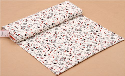 Tissu Oxford écru avec Hello Kitty, éléphants, coeurs, fête, par Sanrio Japon 0