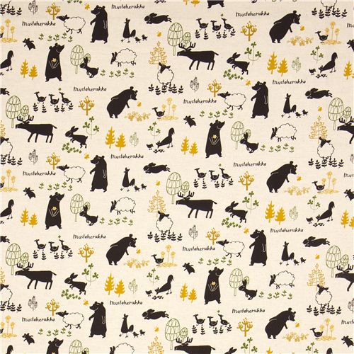 off-white Kokka Canvas fabric bear rabbit moose Japan 2