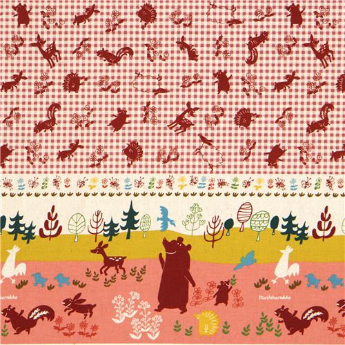 off-white Kokka Canvas fabric bear rabbit with stripes 1