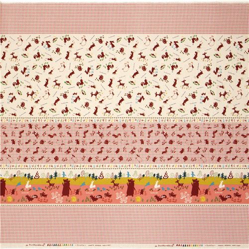 off-white Kokka Canvas fabric bear rabbit with stripes 3