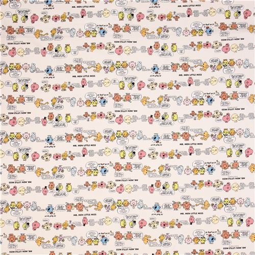 eierschalenweißer Mister Men und Little Miss Sanrio Oxford Stoff aus Japan 0
