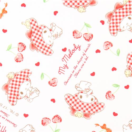 Tissu Oxford écru avec le lapin My Melody et des cerises Tissu