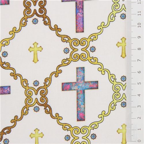 Remnant (20 x 49 cm) - off-white Quilting Treasures fabric with Crosses 2