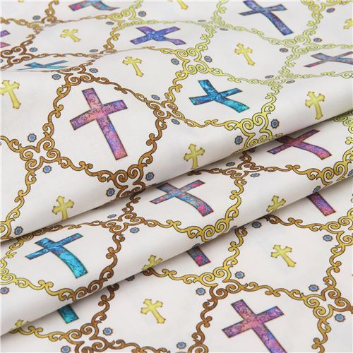 Remnant (20 x 49 cm) - off-white Quilting Treasures fabric with Crosses 4