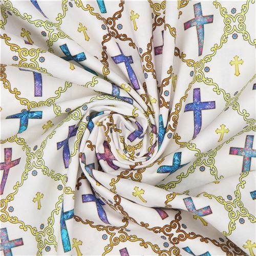 Remnant (20 x 49 cm) - off-white Quilting Treasures fabric with Crosses 5